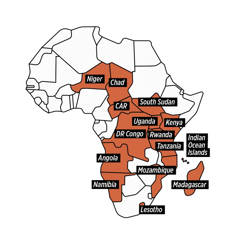 Africa Map with the locations we work.